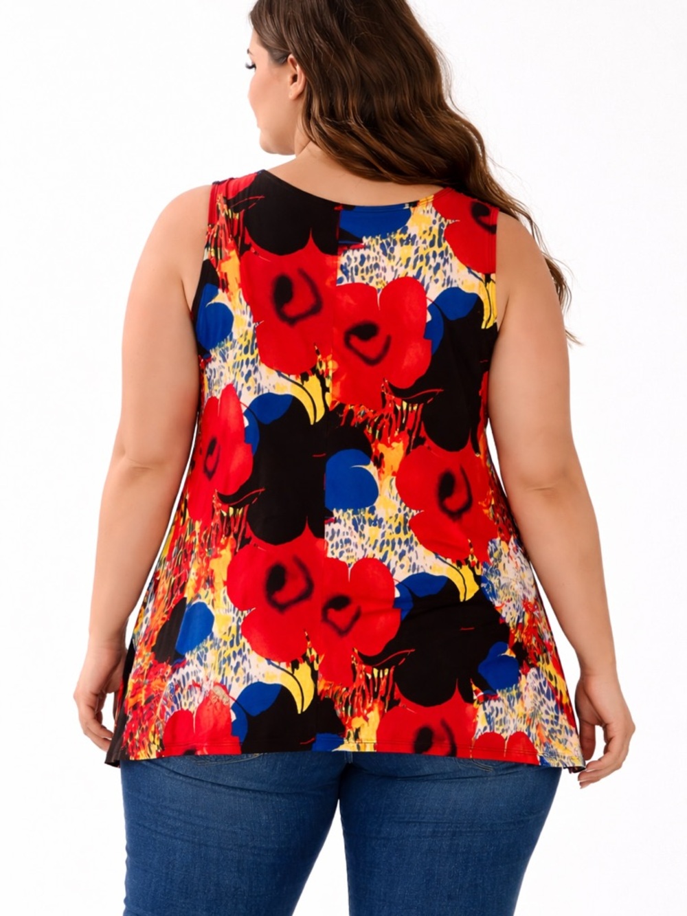 Plus Size XXXL Bold Floral Tunic Top Flowy Swing Blouse - Picture 3 of 4